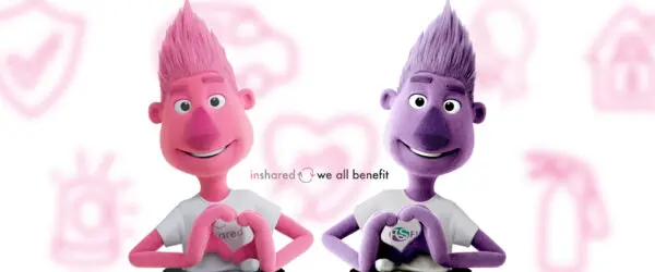 Smuppets in FIQAS colours illustrating collaboration with InShared in integrated credit management for insurers.